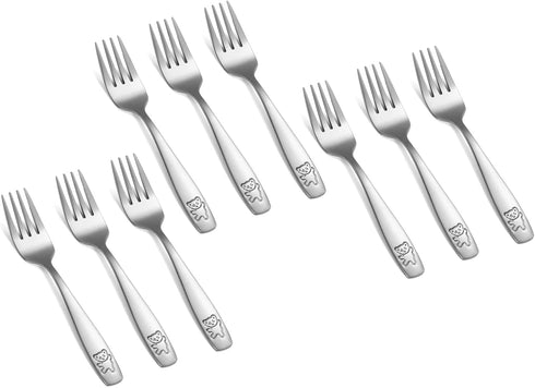 Pimoys 9-Piece Stainless Steel Toddler Silverware Set - Kids Forks & Spoons, Dishwasher Safe