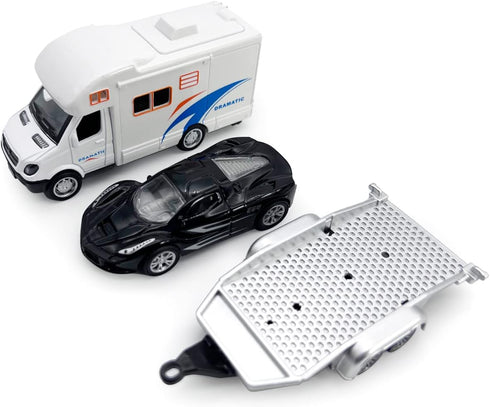 Toy Camper RV Trailer Towing Supercar, Diecast Motorhome Toys for Boys, Pull Back Cars for Outdoor Adventure Play Set