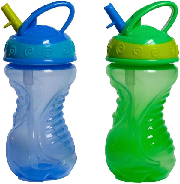 Nuby 2 Count Flip and Tip Hard Straw Cup, 10 Ounce in Blue/Green for Kids