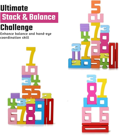 20PCS 1-10 Counting 10, 3-8 Gdaytao Wooden Number Building Blocks - Montessori Math Stacking Number Blocks Toys