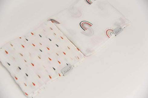 2 Pack Set Baby Swaddle Blanket - | Boho Rainbows + Raindrops | Muslin Cotton Blend | Newborn Essentials | Boys & Girls