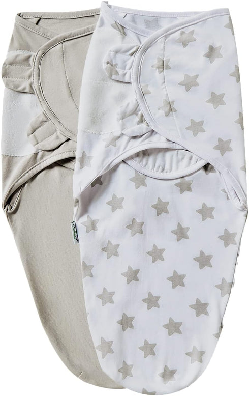 Baby Swaddle Blanket, 2 Pack Newborn Swaddles 0-3 Months, Easy Change Infant Wrap, Adjustable Swaddle Sack (Brown Stars)