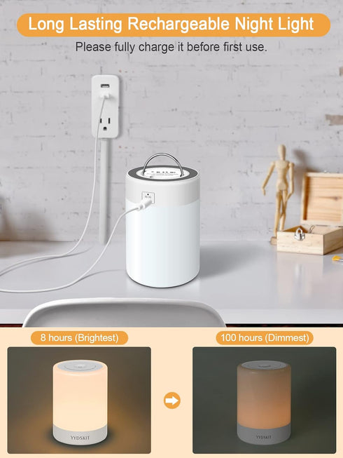 Baby Night Light, Portable Nursery Night Lamp for Kids Bedroom, Warm & Soft Bedside Lamp, Touch Control, Rechargeable,