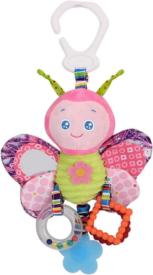 D-KINGCHY Baby Car Seat Stroller Plush Hanging Rattle Toys, Newborn Crib Bed Toy with Teether (Butterfly)