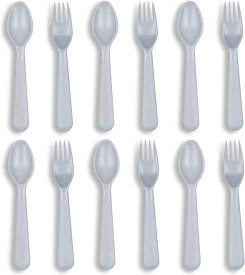 12 Pcs BPA Free Plastic Toddler Utensils Set, Baby Spoons and Forks for Feeding Dinnerware (Grey)