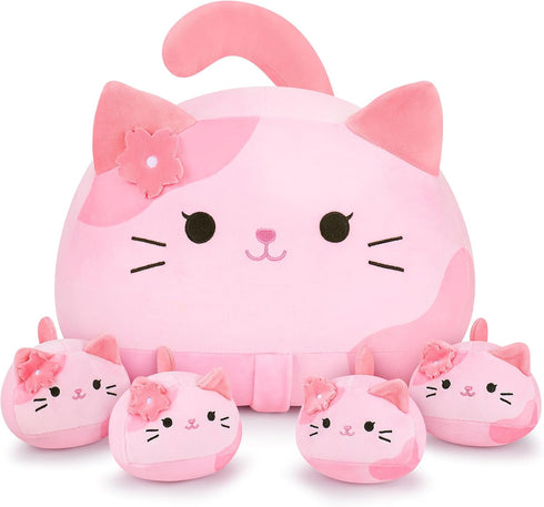 5 PCS Pink Sakura Cat Plush Stuffed Animal Family-19" Soft Pink Sakura