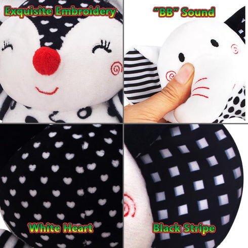 Black and White Newborn Baby Toys 0-12 Months, Soft Plush Rattle Stuffed Animal Toy with Teether and Sound (Elephant)