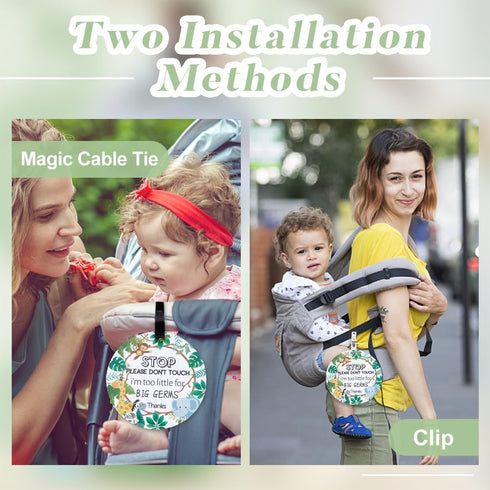 2 Pack No Touching Baby Car Seat Sign, Please Don't Touch Baby Safety Sign with Hanging Straps and Clip, Green Leaves