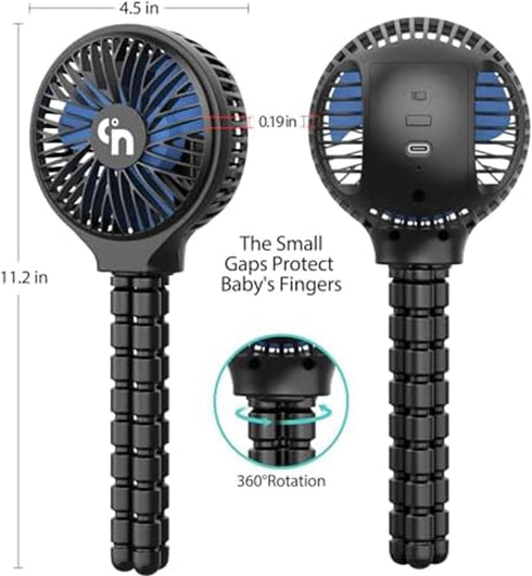 WEGA Rechargeable Stroller Fan, Portable Battery Operated Fan, 3 Speeds Clip on Fan for Car Seat, Crib, Home Office