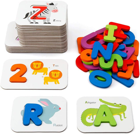 Coogam Numbers and Alphabets Flash Cards Set - ABC Wooden Letters and
