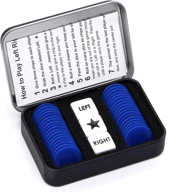 Left Right Center Dice Game Set, 3 Dices + 36 Blue Chips (Blue)