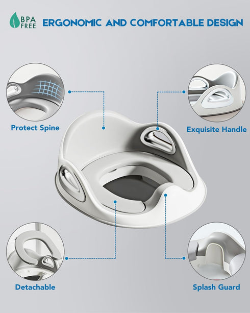 Potty Training Toilet Seat, Toddler Toilet Seat Attachment with Safety Handles, Detachable Soft Cushion, Anti-Slip