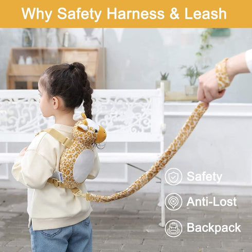 2 in 1 Monkey Toddler Safety Harness Backpack with Walking Leash Strap (Giraffe)