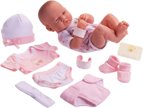 8 Set 14" 2+ piece Layette Baby Doll Gift | JC Toys - La Newborn Nursery | Life-Like Doll w/ Accessories | Pink | Ages