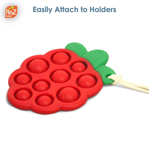 RaZbaby RaZberry Pop Teether for Babies 3 Months & Up - Natural Raspberry Shaped BPA Free Silicone Teether