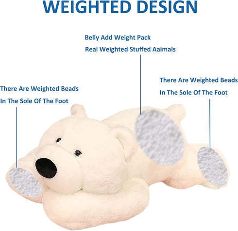 Weighted Stuffed Animals, 19.7in 3.3lbs Cute White Bear Plush Pillow for Adults and Kids