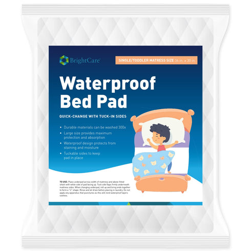 BrightCare Kids Waterproof Bed Pad - Washable Underpad with Tuck in Sides -