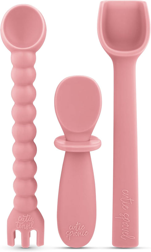 Ryan & Rose Ultimate Utensil Set - 3 Silicone Baby Spoons for Self Feeding and Baby Led Weaning (Rose)