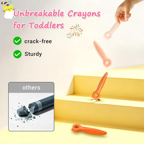 1-3 2-4 4-8, (24 KERIFI Triangle Jumbo Crayons for Toddlers, Mess Free Washable Toddler First Crayons for Kids Ages