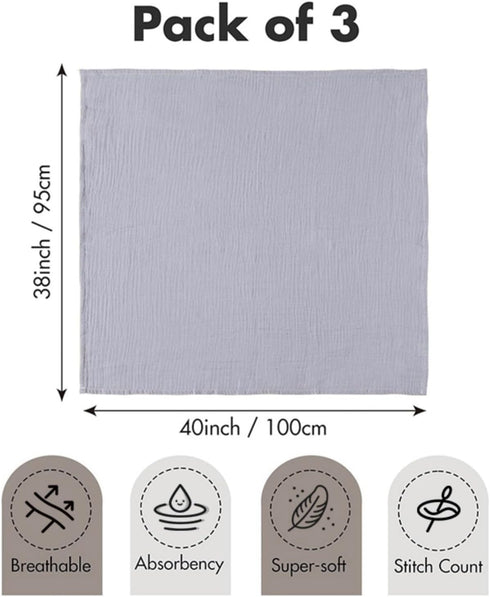 SEVDO 3 Pack 38 40 inches (3-piece Set Swaddle Blankets for Newborn, Breathable Soft Receiving Blanket, Large x Swaddle