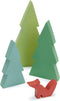 Tender Leaf Toys Fir Tops Set of Three Wooden Fir Trees and a Fox for Kids Train Accessories