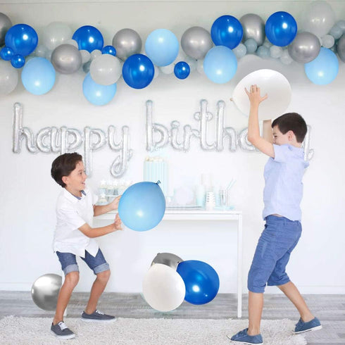 Blue Silver White Latex Balloons, 50pcs 12 inch Metallic Balloons for Birthday Wedding Party Decoration