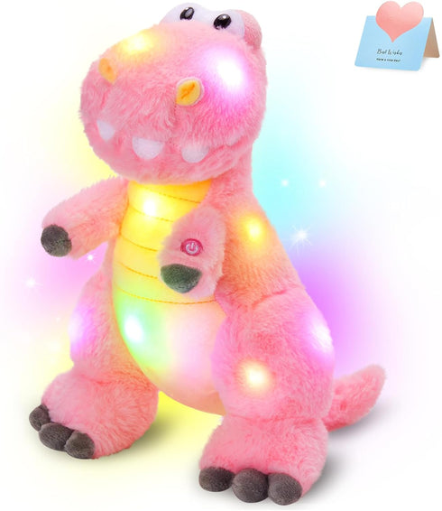 Houwsbaby 13'' Glowing LED T-Rex Dinosaur Light Up Stuffed Animal Soft Colorful