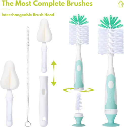 Baby Bottle Brush Set with Nipple Cleaner, 10.2" Cleaning Brush and 6.5" Sponge Brush, Pack of 5 (Pink)