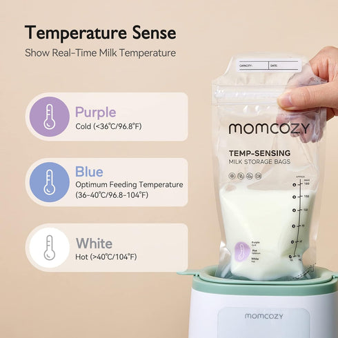 Momcozy 6 200pcs Breastmilk Storing Bags, Temp-Sensing Discoloration Milk Storing Bags for Breastfeeding, Disposable