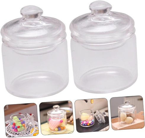 Artibetter 2 Pcs Miniature Jar 1:12 Doll Glass Jars with Lids, Miniature Glass Bottles for Doll House