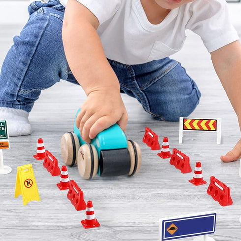 TOYANDONA 31Pcs Road Signs for Kids - Miniature Plastic Traffic Cones and Roadblocks Educational Playset