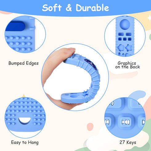 Baby Teether Toys 2PCS Silicone Remote Control Shape with 2PCS Pacifier Clip, BPA-Free for 3-24 Months