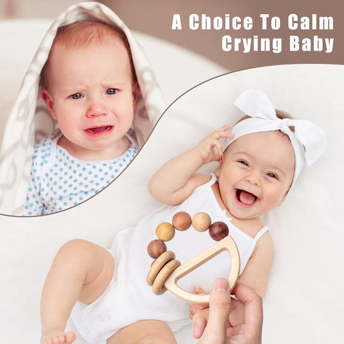 Wooden Baby Rattles 0-6 Months, Montessori Color Rings for Newborns 6-12 Months, Toddler Toys 1-3