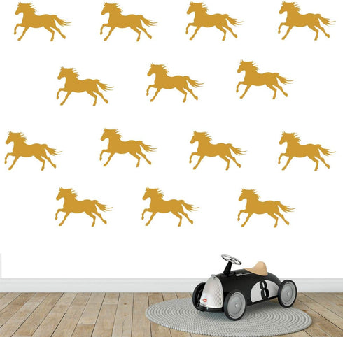 32pcs/Set Metallic Horse Wall Stickers Vinyl Decals for Kids Room, Removable Mural SA525 (Gold)