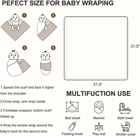 Set (61-09) Animal Newborn Swaddle Blanket, Baby Receiving Blankets with Headband and Beanie for Boys Nursery Swaddle