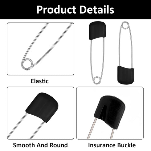 HJZHII 100Pcs 2.2 Inch Diaper Pins Safety Plastic Head Cloth Diaper Nappy Pins with Locking Closures Black Stainless