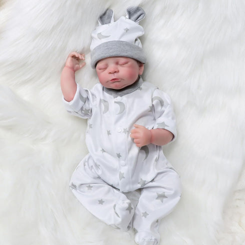Realistic Reborn Baby Dolls Boy, 18 Inches Soft Vinyl Newborn Toy with Stars Moon Clothes, Gift for Kids