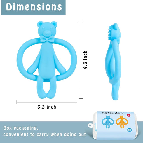 2 Pack 0-6 6-12 Baby Teething Toys for Months, Silicone Baby Bear Teether, Easy to Grip Teether for Babies Infants Boys