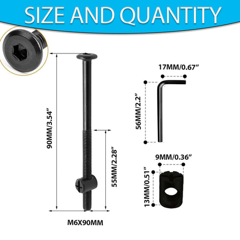 M6x90mm 15pcs Bunk Bed Bolts,Hex Drive Socket Cap Furniture Barrel Screws Bolt Nuts Assortment Kit for Furniture Cots Beds Crib Hardware Screws Crib and Chair with Wrench(Black)