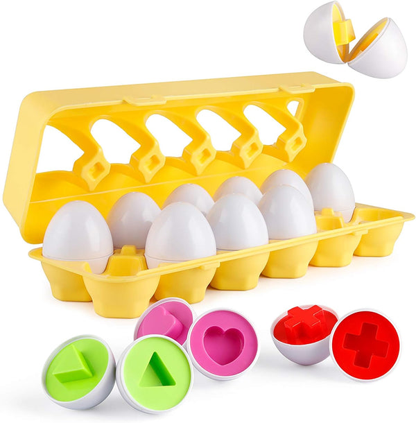 Coogam Matching Eggs 12 pcs Set, Color & Shape Recognition Sorter Puzzle for Toddlers, Educational Gift