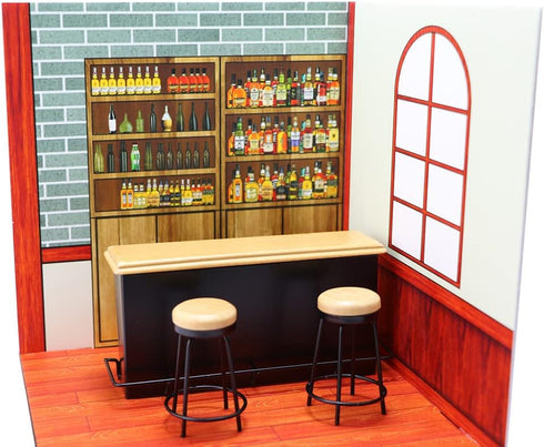 Dollhouse Furniture Metal Bar Table & Chair - Wood Top Pub Set, 1:12 Scale Miniature Accessories, Bar Counter Stool