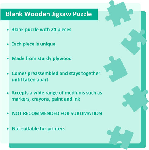 Blank Puzzle with 24 Pieces, Unique Shape Wooden Jigsaw Puzzles with Tray for Crafts & DIY, 11.7x8.8 Inches