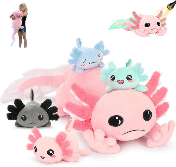 MaoGoLan 5 Pcs Large Axolotl Stuffed Animal with 4 Babies Inside, 31.5"