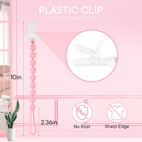 4 Pack MINMUNJIU Pacifier Clips Baby Girl, One Piece Flexible Soft Binky Clips Silicone Pacifier Holder Clip for Girls