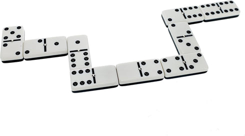 6 WE Games Two-Toned Black & White Double Dominoes with Spinners - Ideal Size, Vintage Style Case, Family and Adult