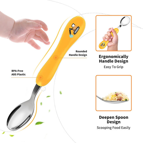 Lehoo Castle Toddler Utensils, 6pcs Safety Stainless Steel Fork Spoon Knife Set, Children Flatware Set (Black)