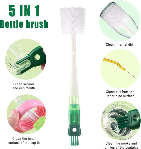 BOBOAR Brush,5-in-1 Set Water Bottle Cleaner Bottle Scrubber Brush for Cleaning Bottles