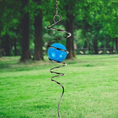 Gazing Ball Spiral Decorative Wind Spinner, 13 Inch with Swivel Hook and 2 Inch Aquamarine Glass Ball for Unique Indoor