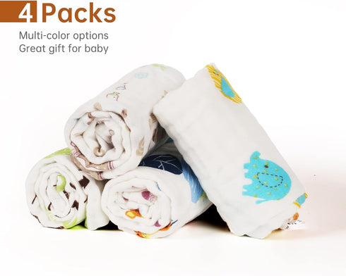 lasoftan 100% 10 20 inch, 4 Pack, Baby Muslin Burp Cloths, Cotton Burping Cloths Super Absorbent Soft, Bath Towel Burp
