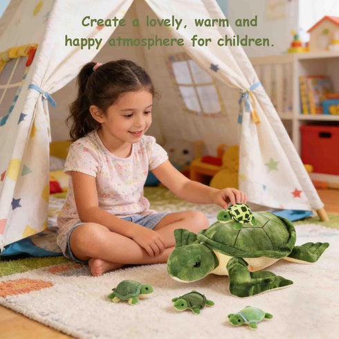 5 12" Mommy 4 PCS Sea Turtle Stuffed Animals with Babies, Stuffed Turtle Plush Toy with Babies Turtles Inside, Big